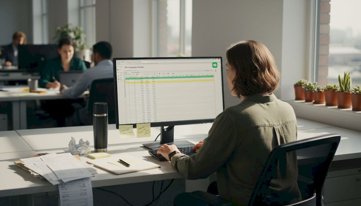 Analyst gibt Campaign-ROI auf Bürocomputer ein