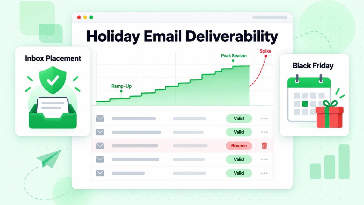 Holiday email deliverability: gradual send ramp-up to peak season, sudden spike risk and bounce removal