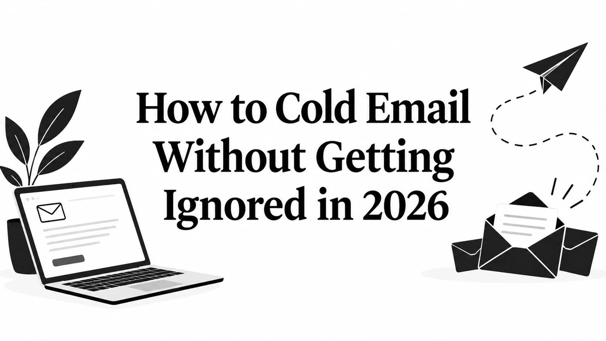 Title card reading How to Cold Email Without Getting Ignored in 2026, with a laptop and paper plane