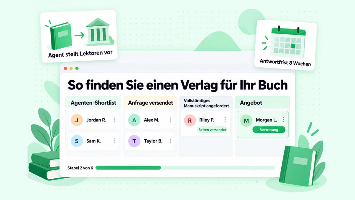 So finden Sie einen Verlag für Ihr Buch: Agenten-Shortlist, Anfrage versendet, vollständiges Manuskript angefordert und ein Angebot von einem Lektor