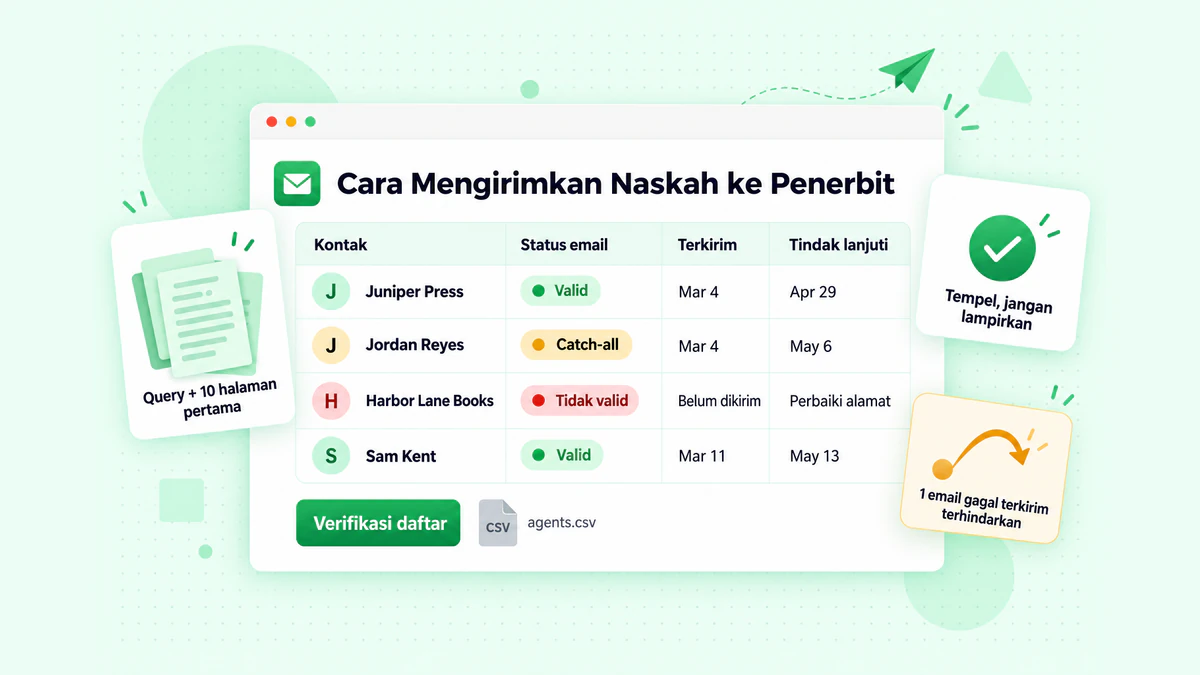 Cara mengirimkan naskah ke penerbit: pelacak kiriman dengan email terverifikasi, status, dan tanggal tindak lanjut