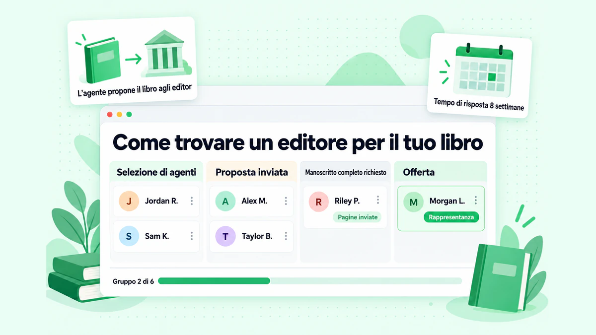 Come trovare un editore per il tuo libro: selezione di agenti, proposta inviata, manoscritto completo richiesto e offerta da parte di un editor