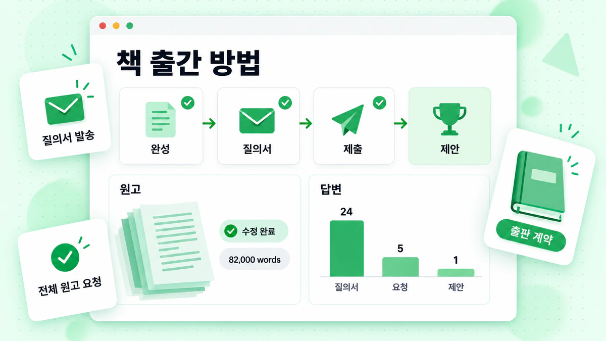 완성된 원고에서 에이전트, 편집자, 출판 계약으로 이어지는 경로로 표현한 책 출판 방법