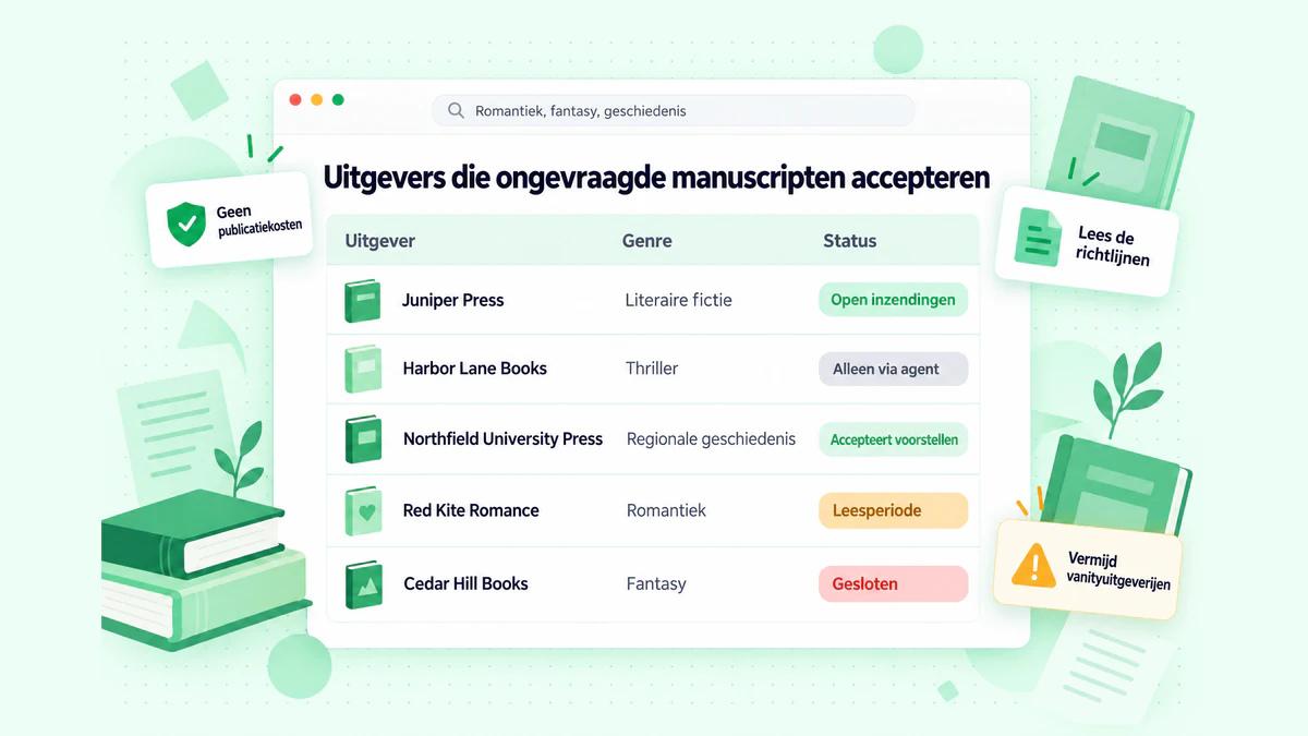Uitgevers die ongevraagde manuscripten accepteren: een lijst van uitgeverijen met open inzendingen, alleen met agent of gesloten