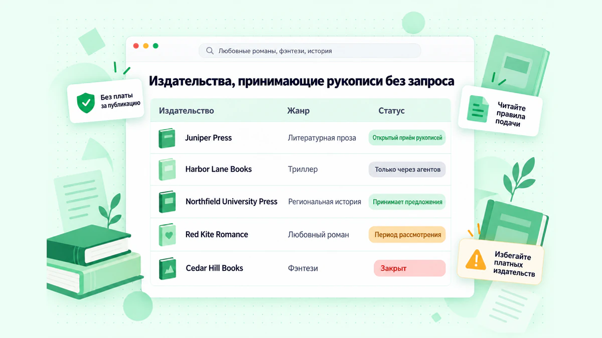 Издательства, принимающие рукописи без запроса: список издательств с открытым приёмом, только через агентов или закрытым приёмом