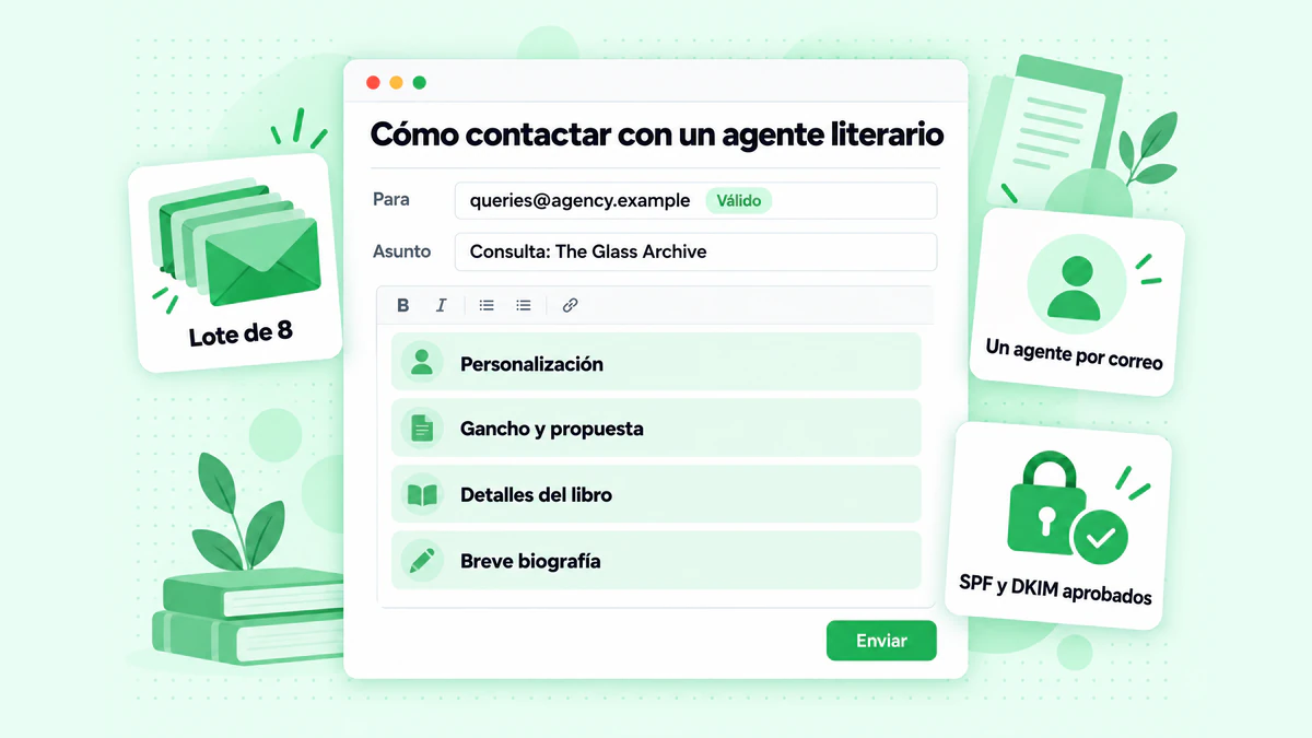 Cómo contactar con un agente literario: un correo de consulta enviado a una dirección verificada de una agencia, un agente por correo y en un lote pequeño