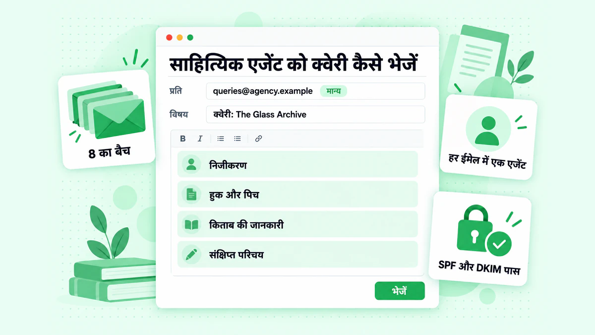 साहित्यिक एजेंट को क्वेरी कैसे करें: verified agency address पर भेजा गया query email, छोटे batch में हर email में एक agent