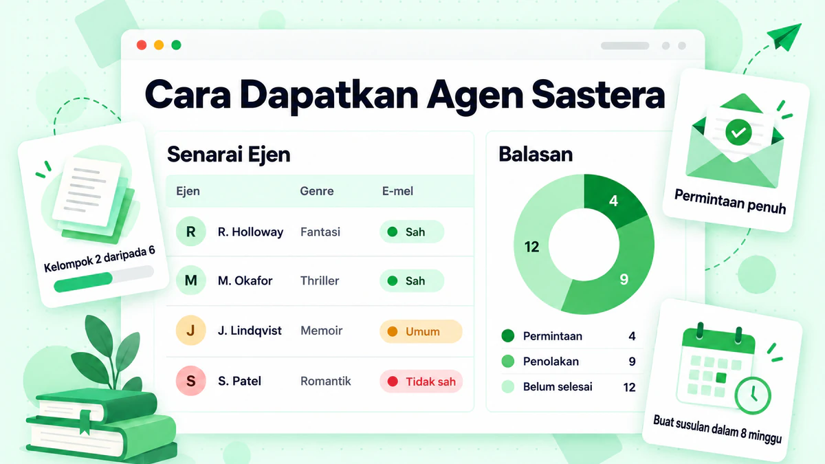 panduan mendapatkan ejen sastera dengan senarai ejen dan papan pemuka penjejakan balasan