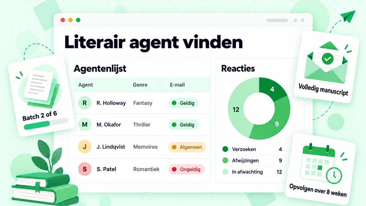 Hoe je een literair agent vindt: een dashboard voor een queryplan met een agentenlijst, geverifieerde e-mailstatussen en het bijhouden van reacties