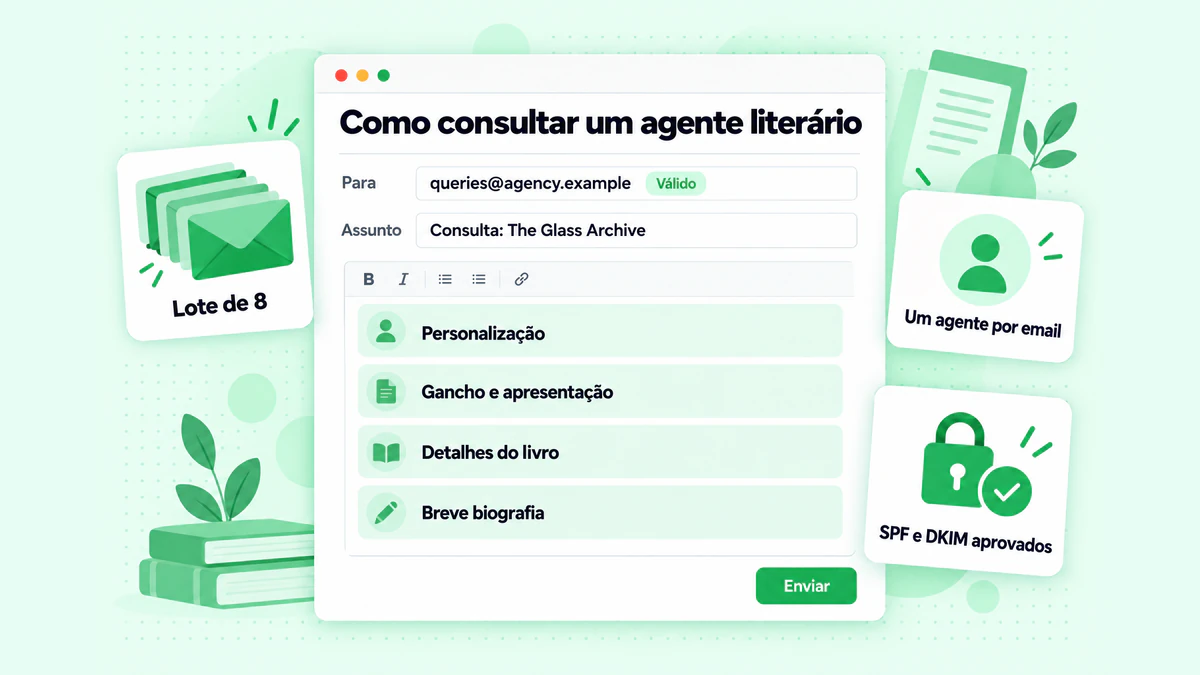 Como consultar um agente literário: um email de consulta enviado para um endereço verificado de uma agência, um agente por email, em um pequeno lote