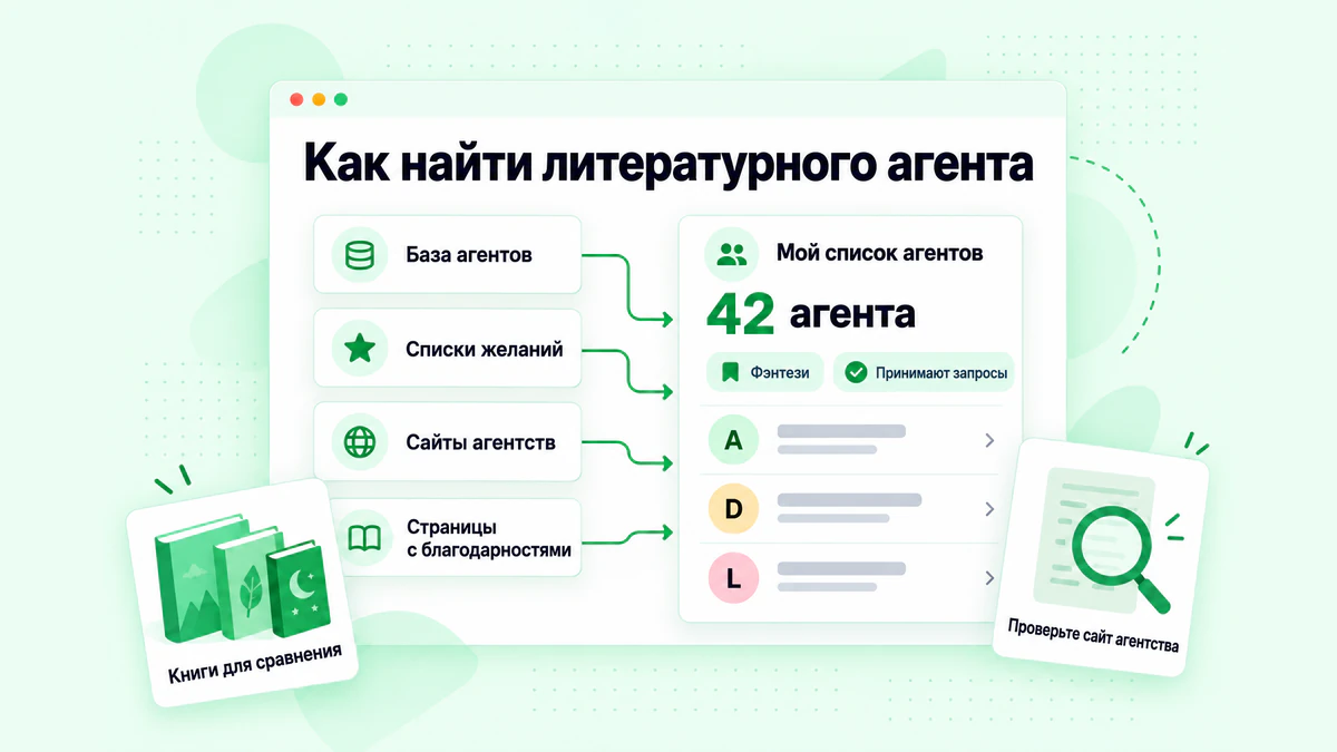 Как найти литературного агента: база агентов, списки желаний, сайты агентств и страницы с благодарностями, объединённые в один список агентов