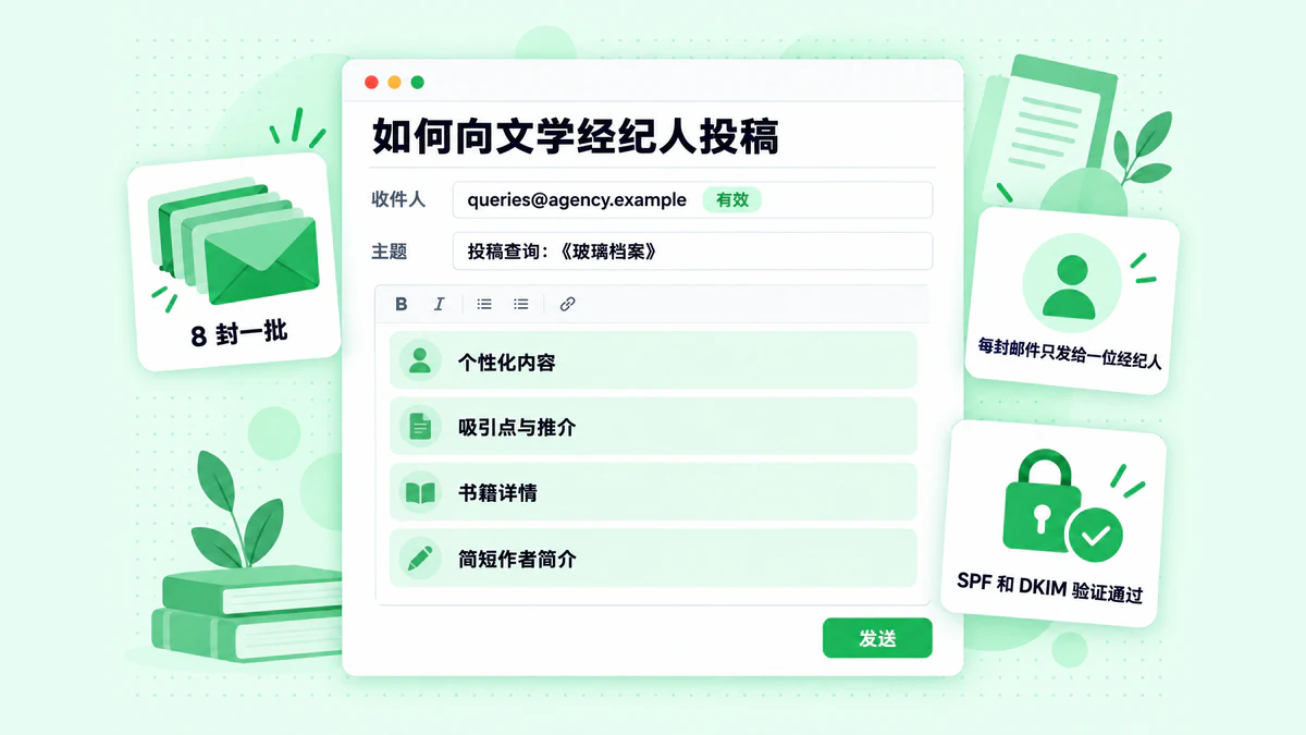 如何向文学经纪人发送投稿查询:将查询邮件发送至已验证的机构地址,每封邮件只发给一位经纪人,并采用小批量发送