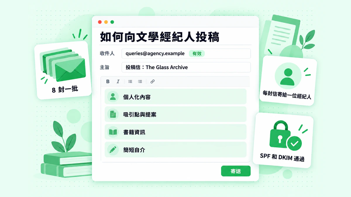 如何向文學經紀人發送投稿信:將投稿信寄至已驗證的經紀公司地址,每封信只寄給一位經紀人,並以小批次發送