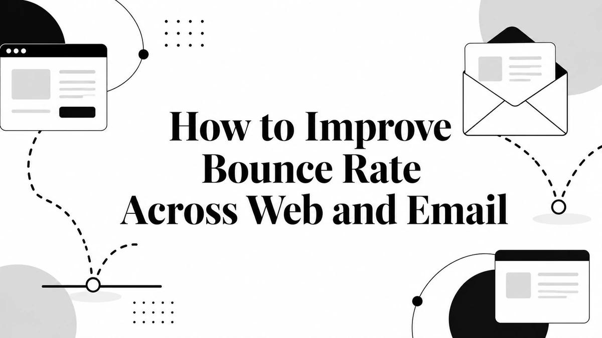 Title card reading How to Improve Bounce Rate Across Web and Email, with browser windows and envelopes