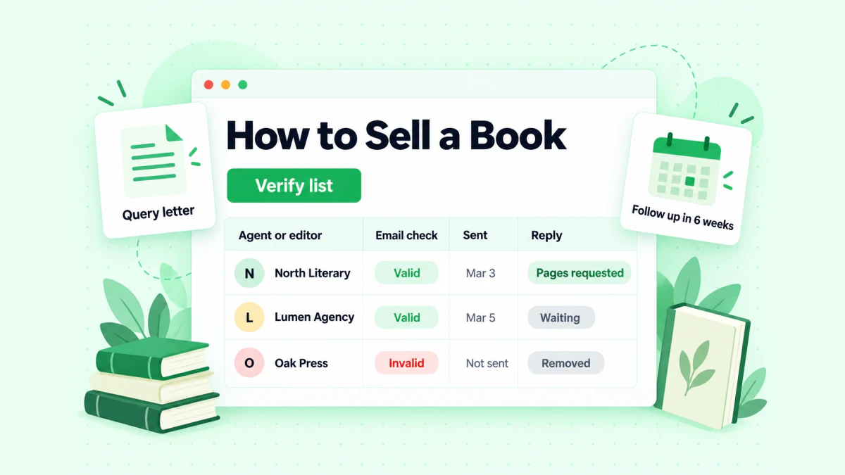 How to sell a book to a publisher: an agent and editor outreach tracker with verified email status, follow-up dates and replies