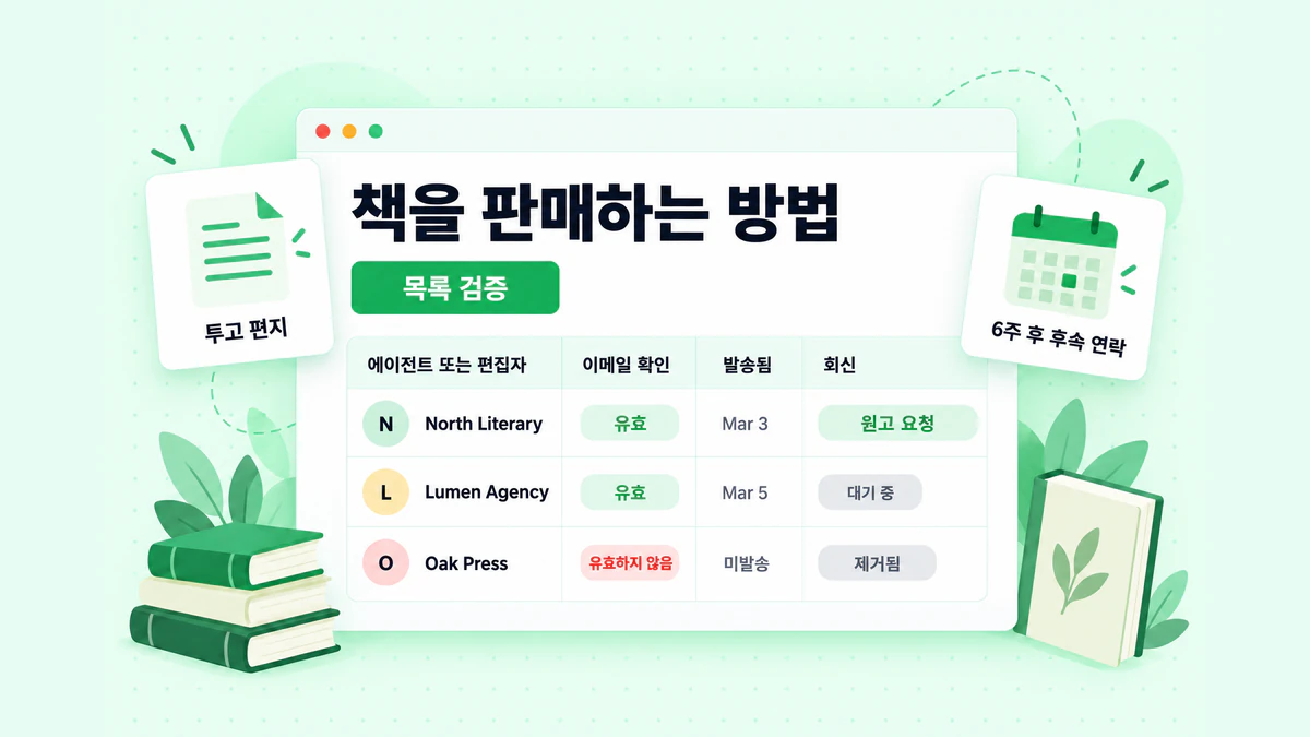 출판사에 책을 판매하는 방법: 인증된 이메일 상태, 후속 연락 날짜 및 회신을 기록한 에이전트와 편집자 연락 추적기