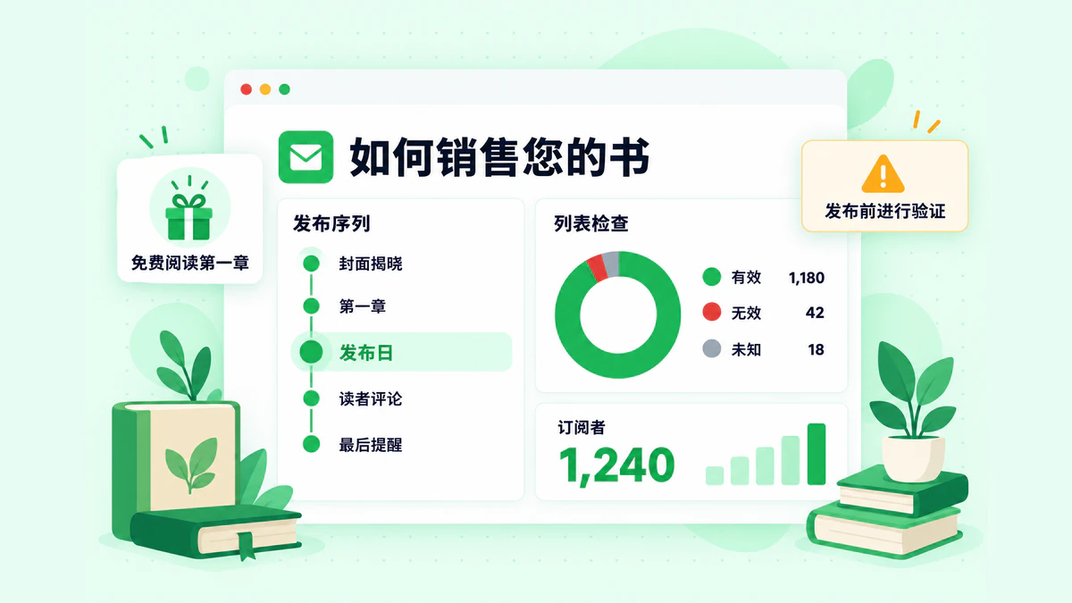 如何通过邮件销售书籍:显示订阅者、发布序列和验证结果的新闻通讯仪表盘