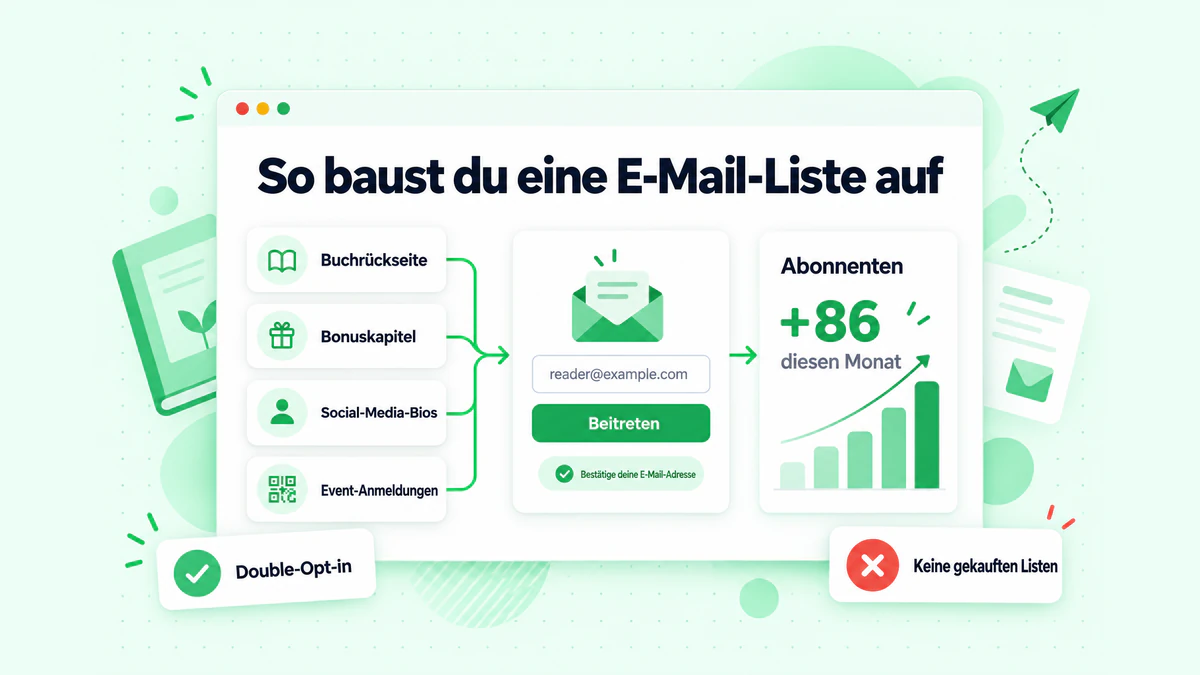 So baust du eine E-Mail-Liste auf: Buchlinks, ein Bonuskapitel, Social-Media-Bios und Event-Anmeldungen führen zu einem einzigen Anmeldeformular