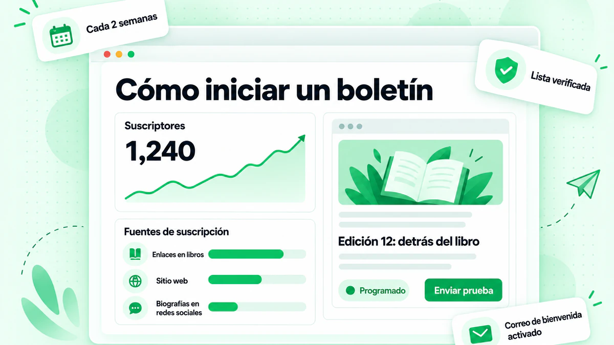 Cómo comenzar un boletín: un panel de boletín para autores con crecimiento de suscriptores, fuentes de suscripción y una edición programada