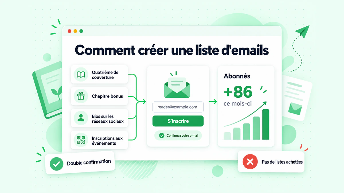 Comment créer une liste d'emails : liens dans les livres, chapitre bonus, bios sur les réseaux sociaux et inscriptions aux événements alimentant un même formulaire d'inscription