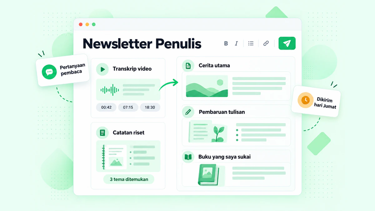 Newsletter penulis: sebuah edisi yang disusun dari transkrip video dan catatan riset, dengan cerita utama, pembaruan, dan pilihan buku