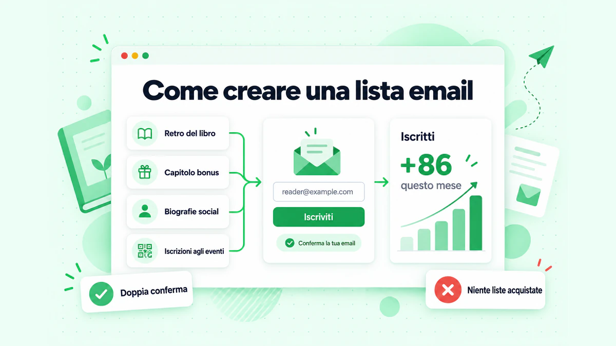 Come creare una lista email: link nei libri, un capitolo bonus, biografie social e iscrizioni agli eventi che confluiscono in un unico modulo di iscrizione