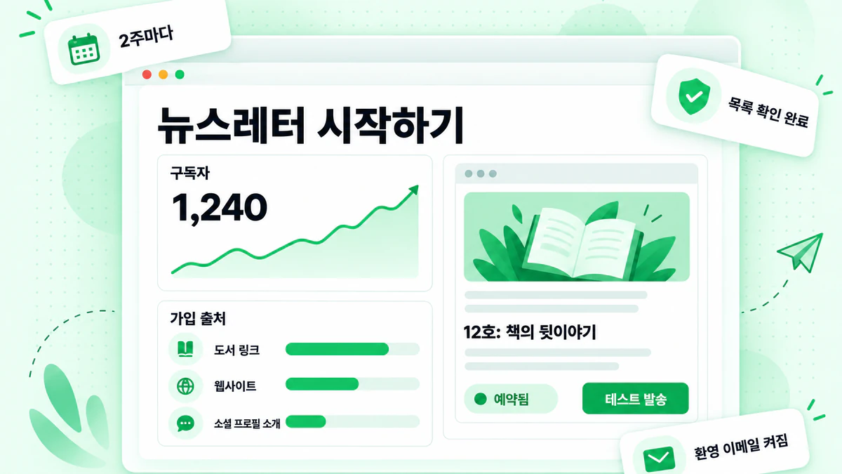뉴스레터 시작 방법: 구독자 증가, 가입 출처, 예약된 발송물을 보여주는 작가 뉴스레터 대시보드