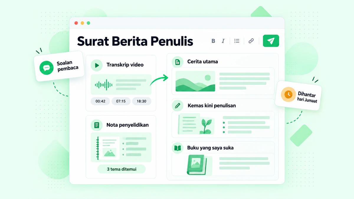 Surat berita penulis: satu edisi yang dirangka daripada transkrip video dan nota penyelidikan, dengan cerita utama, kemas kini dan pilihan buku