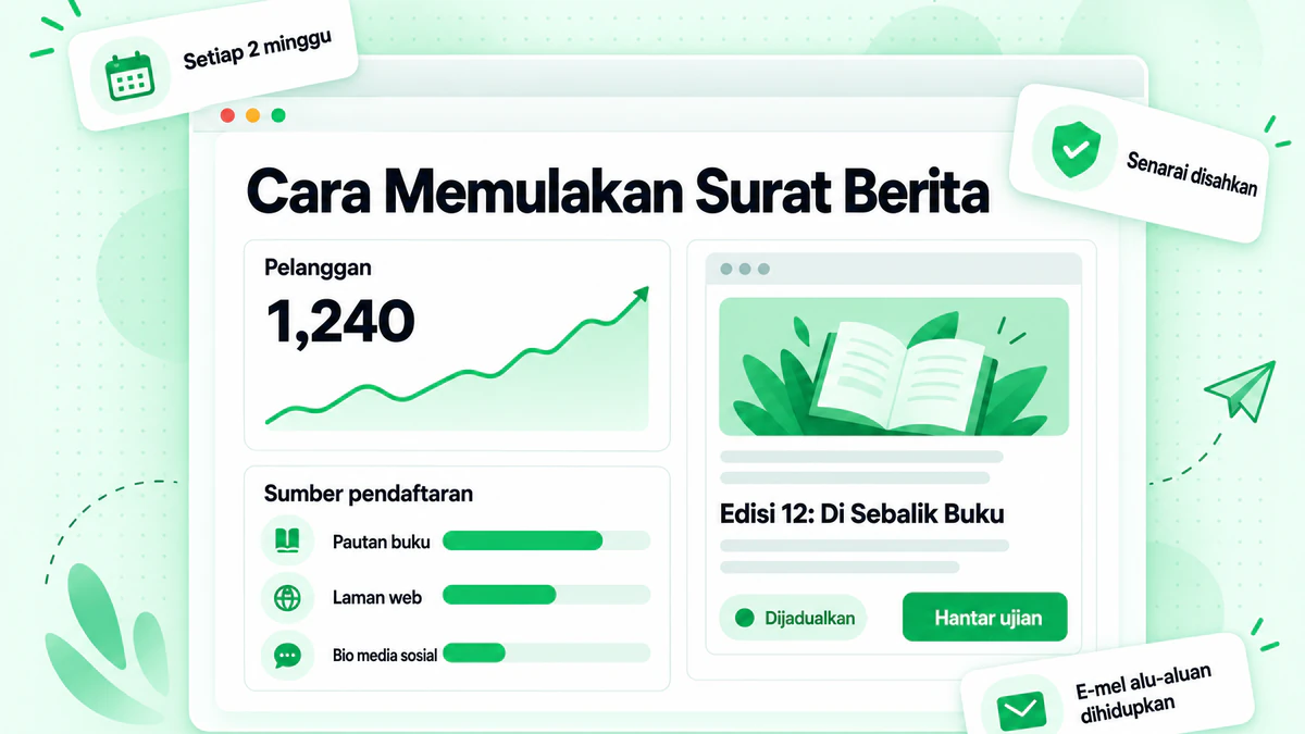 Cara memulakan surat berita: papan pemuka surat berita penulis dengan pertumbuhan pelanggan, sumber pendaftaran dan keluaran yang dijadualkan