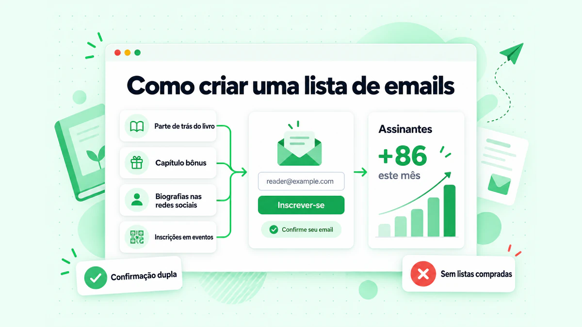 Como criar uma lista de emails: links nos livros, um capítulo bônus, biografias nas redes sociais e inscrições em eventos alimentando um único formulário de inscrição
