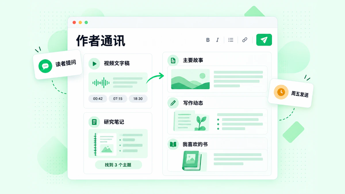 作者通讯：一期根据视频文字稿和研究笔记起草的通讯，包含主要故事、更新和书籍推荐