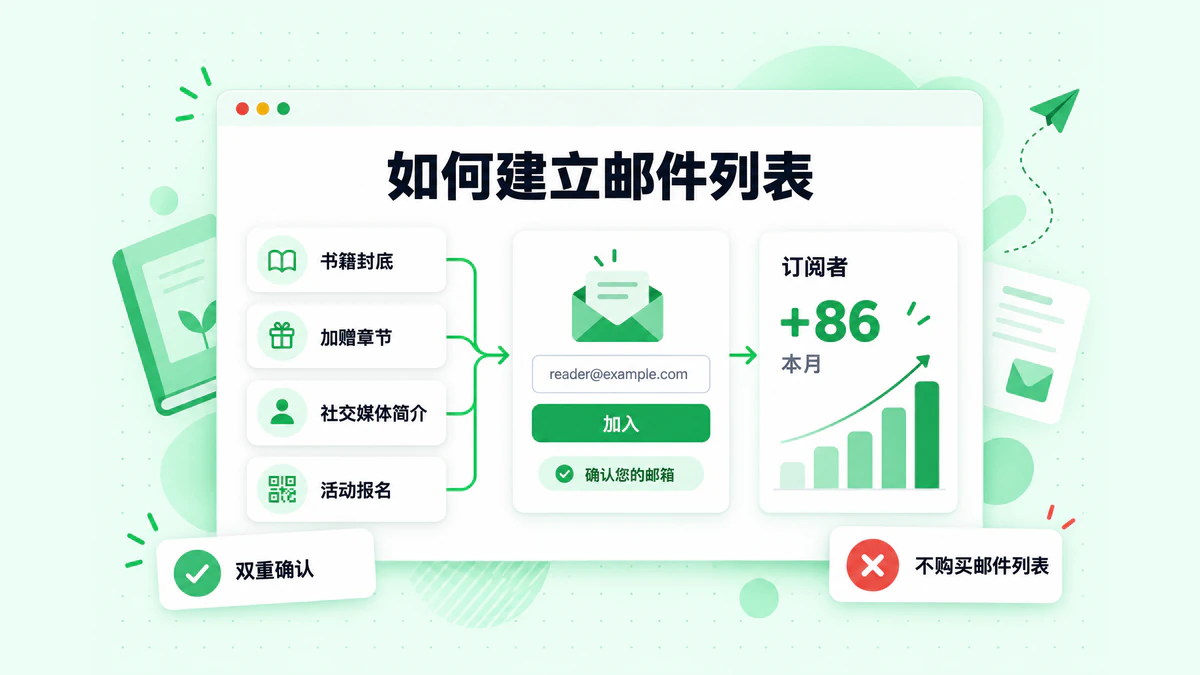如何建立邮件列表：书籍链接、加赠章节、社交媒体简介和活动报名共同导向一个订阅表单