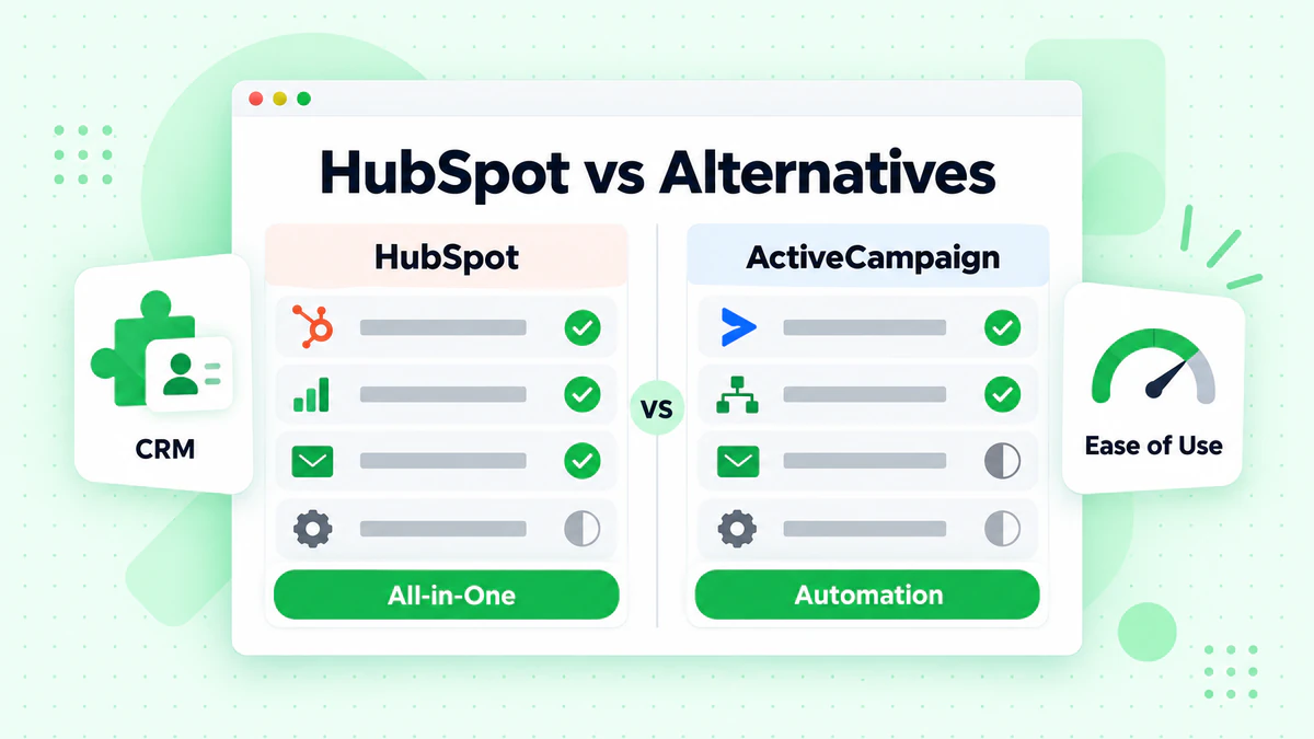 HubSpot vs alternatives: HubSpot and ActiveCampaign compared on all-in-one CRM, automation and ease of use