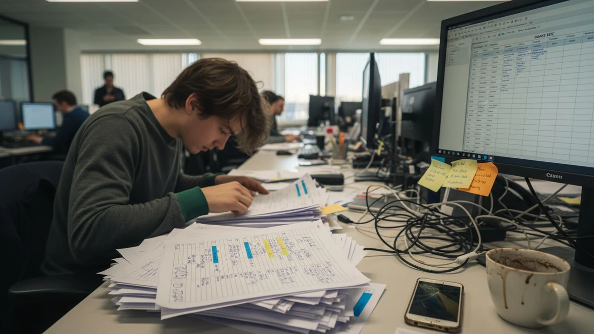 Marketer cleaning email lists at desk