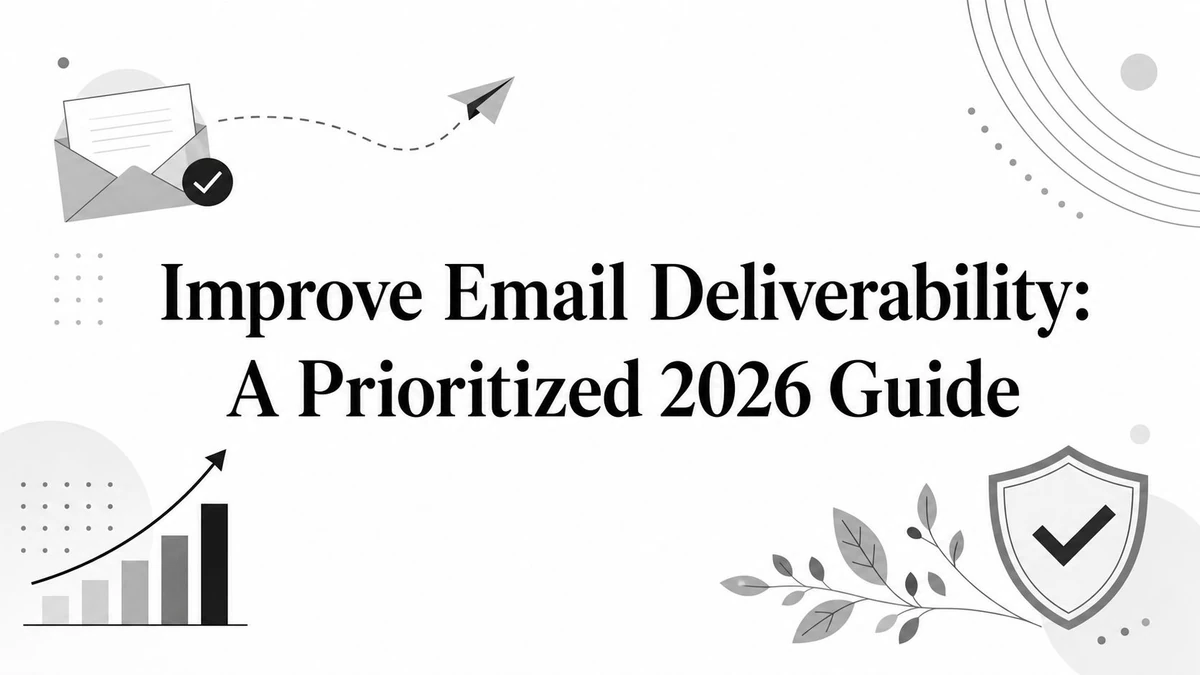 Title card reading Improve Email Deliverability: A Prioritized 2026 Guide, with a shield and rising chart