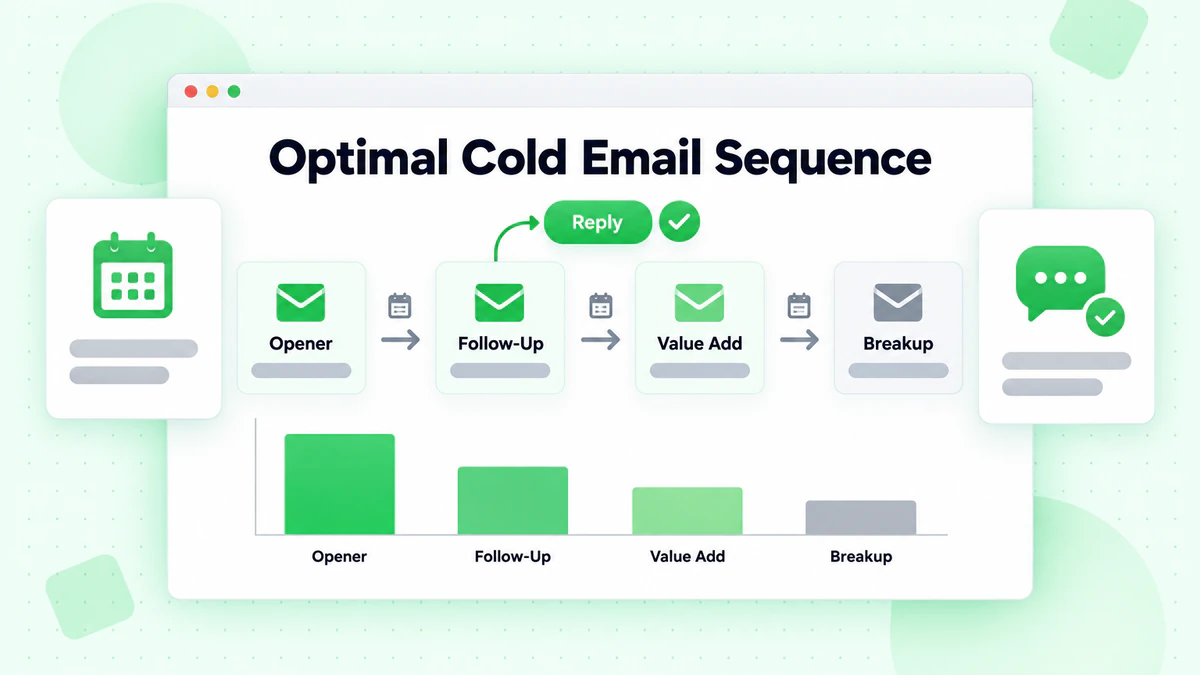 Optimale sequentie structuur voor cold email: opener, follow-up, toegevoegde waarde en afsluiter met reactietak