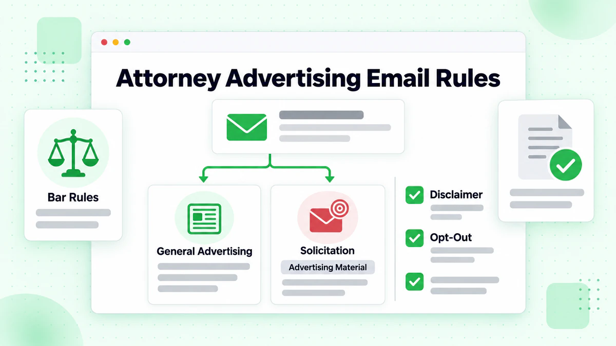 Requisitos de cumplimiento para email de abogados: publicidad general o captación directa, con aviso legal