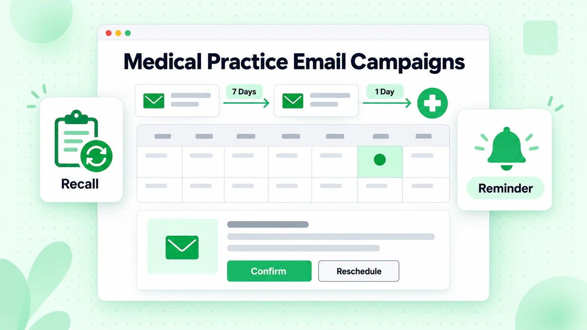 Medical practice email campaigns: appointment reminder schedule with confirm and reschedule buttons