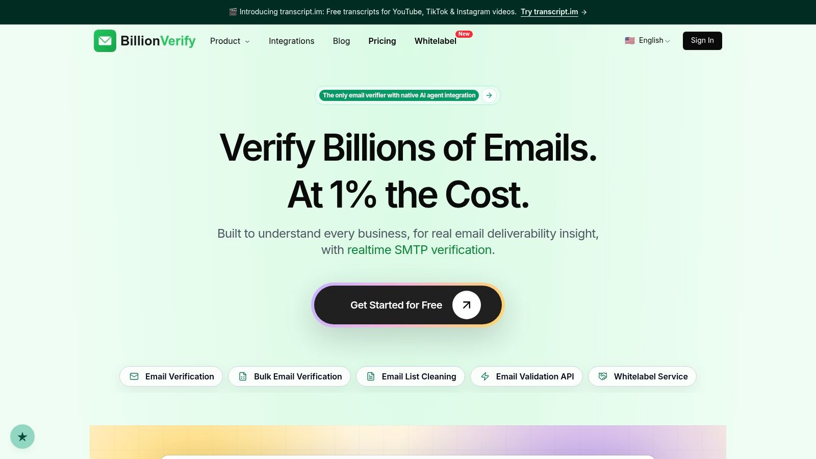 Screenshot from https://billionverify.com