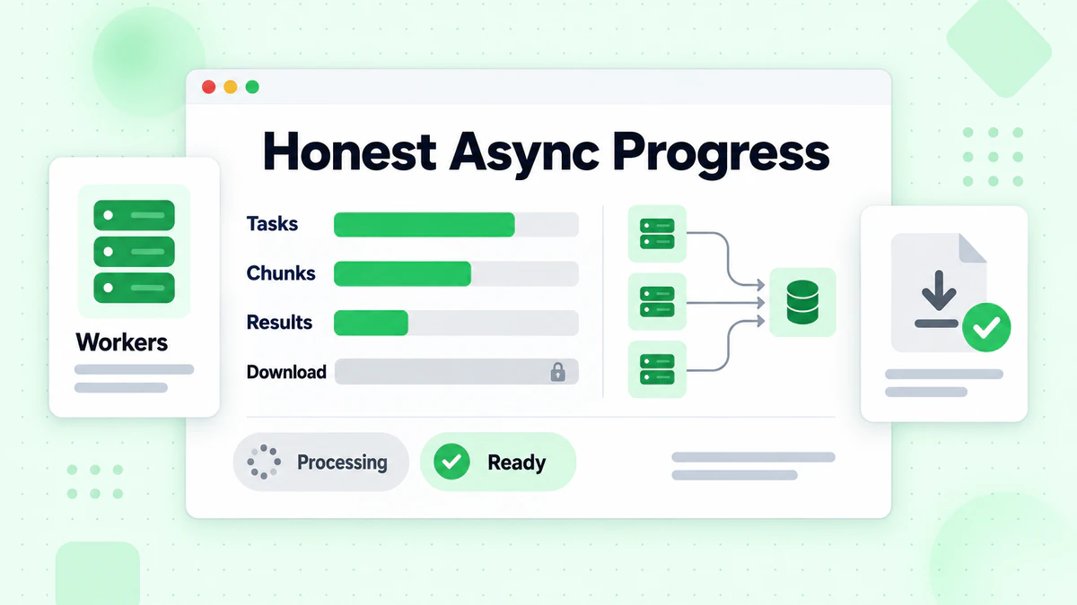 Honest async progress panel tracking tasks, chunks, results and download readiness separately