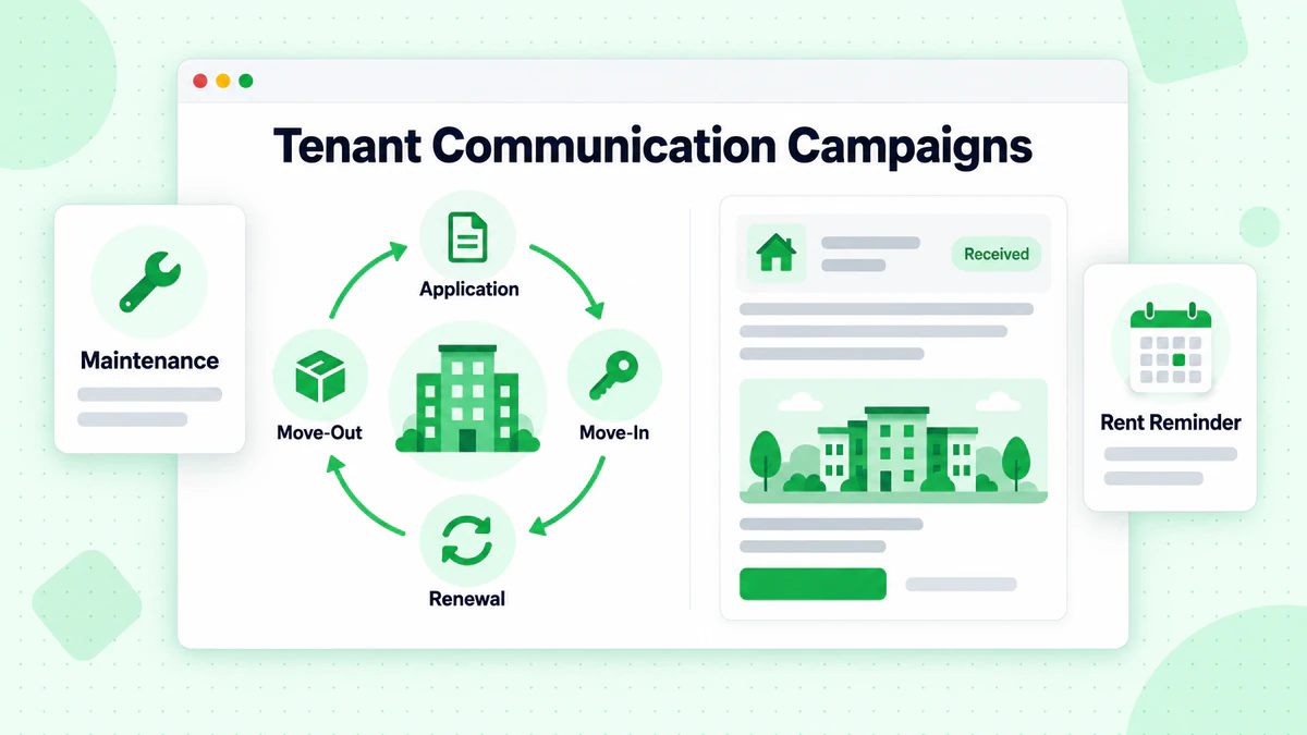 Tenant communication campaigns: lease lifecycle loop from application and move-in to renewal