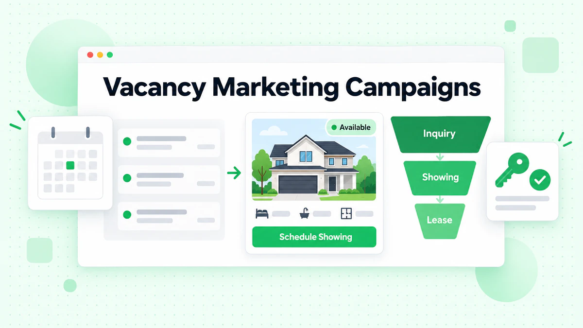 Vacancy marketing campaigns: listing email with schedule showing button and inquiry-to-lease funnel