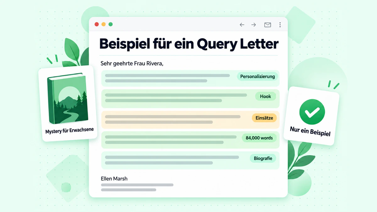 Beispiel für ein Query Letter: eine Beispielanfrage für Belletristik mit hervorgehobener Personalisierung, Hook, Buchdetails und Biografie