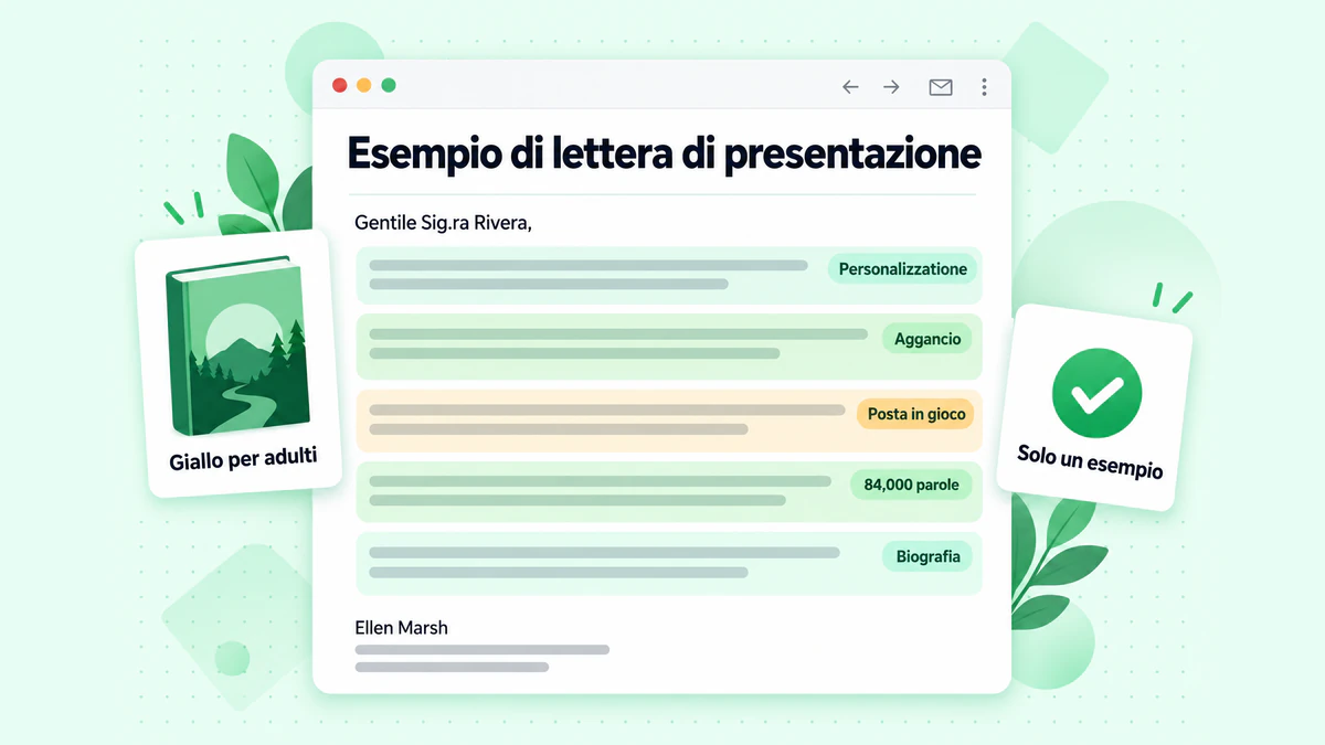 Esempio di lettera di presentazione: una lettera di presentazione di narrativa con personalizzazione, spunto, dettagli del libro e biografia evidenziati