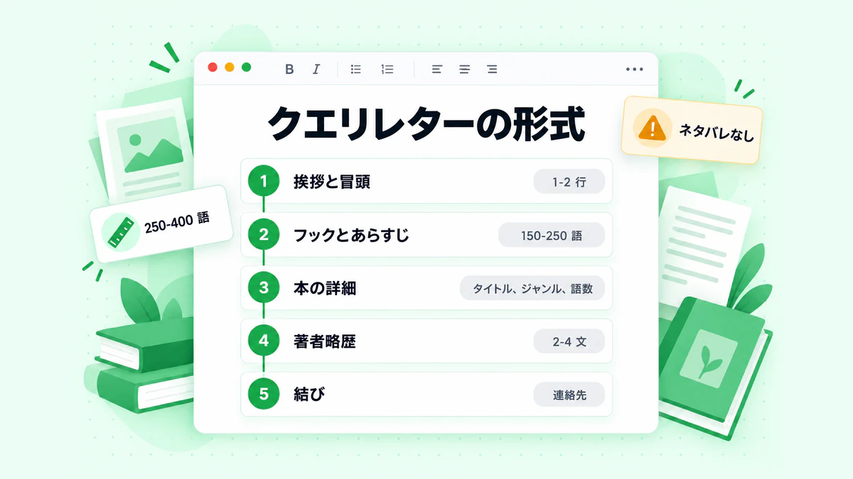 クエリレターの形式：パーソナライズした冒頭から著者略歴、署名まで、クエリレターを構成する 5 つの要素