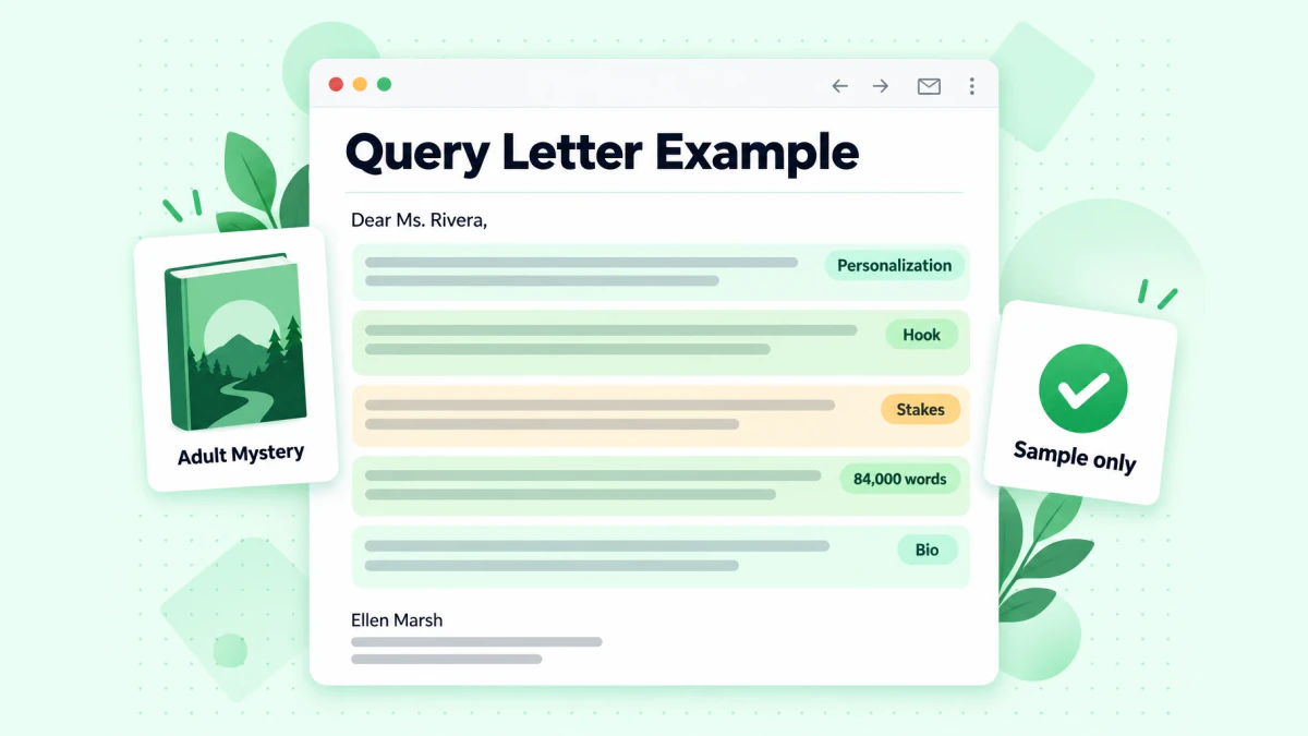 Query letter example: a sample fiction query with personalization, hook, book details and bio highlighted