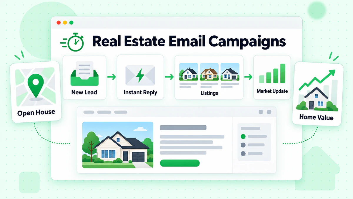Campagne email immobiliari: il nuovo lead riceve una risposta immediata, poi annunci e aggiornamenti di mercato