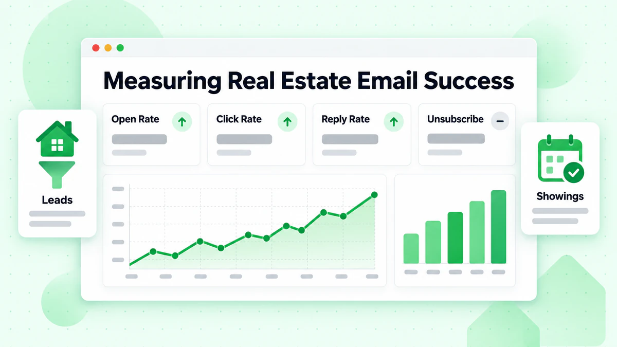 Misurare il successo email immobiliare: dashboard di tassi di apertura, clic, risposta e disiscrizione