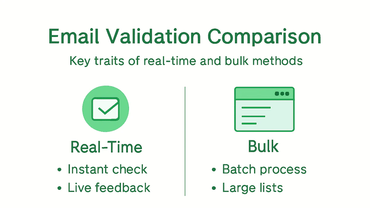 Infographic comparing real-time and bulk email validation