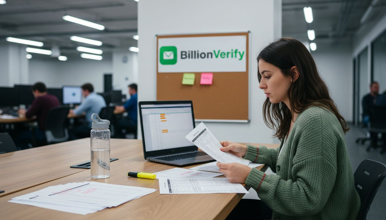 Employé identifiant une liste d'adresses e-mail risquées